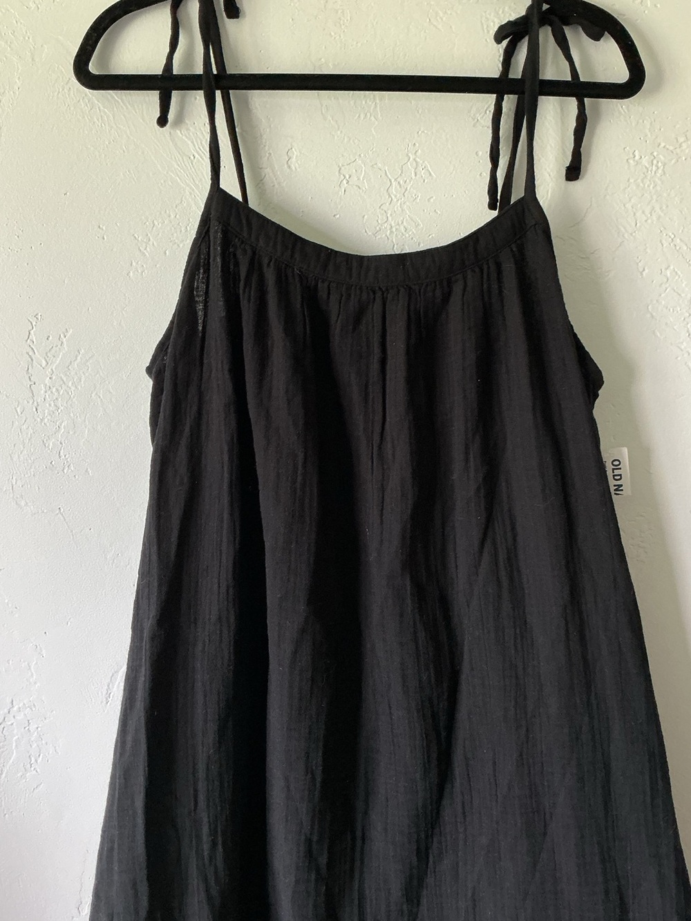 NWT Old Navy Black Cotton Gauze Tie Strap Mini Dress - Picture 2 of 7